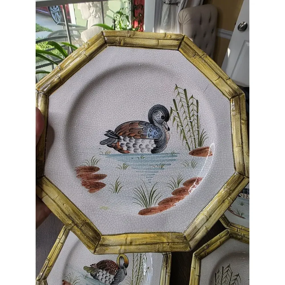 Ducks Bird Stoneware Dinner‎ Plates Set/4 Thanksgiving Made In Italy